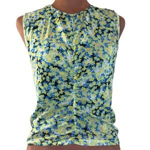 Saunders Collective Floral Mesh Blouse Women's Medium Sleeveless Ruched EUC